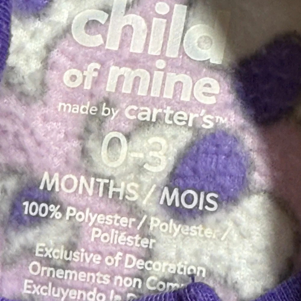Carter’s Baby Girl Purple Elephant Footie Pajamas Onesie Size 0-3 Months